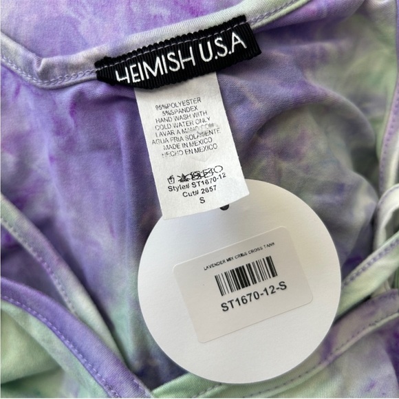 HEIMISH USA Purple Green Criss Cross Tie Dye Tank Top Size Small - Picture 4 of 4